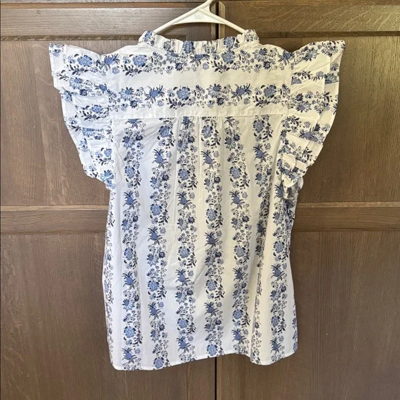 VINEYARD VINES Bella Floral White Ruffle Sleeve Popover - Picture 4 of 8